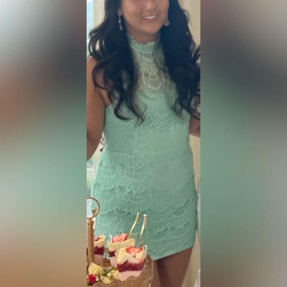 Free People Lace Mini Dress in Mint Green - Picture 4 of 4